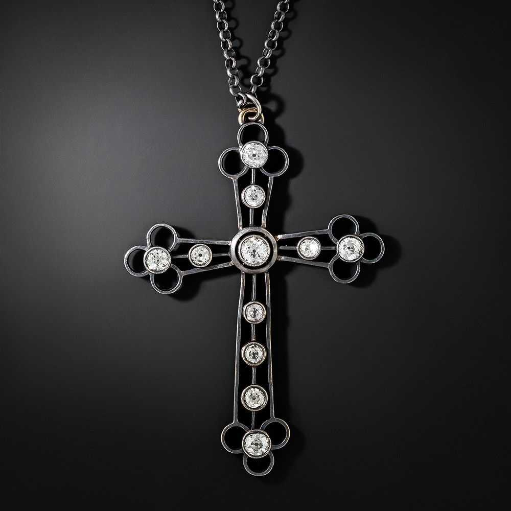 Late-Victorian Diamond Cross Pendant - image 1