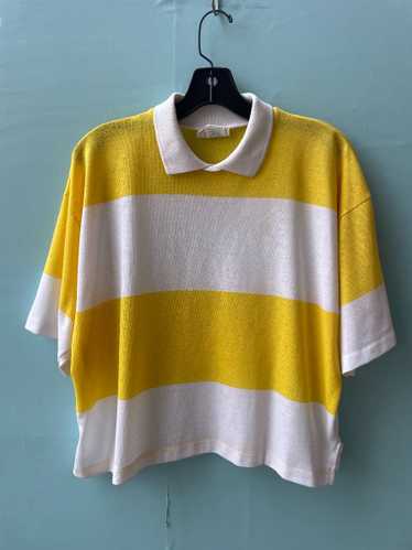 SO RAD! 1980S CROPPED YELLOW STRIPED COLLARED T-SH