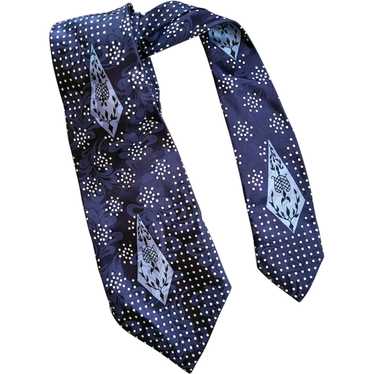 1950s Vintage Necktie Blue RAYON Jacquard Minty Ha