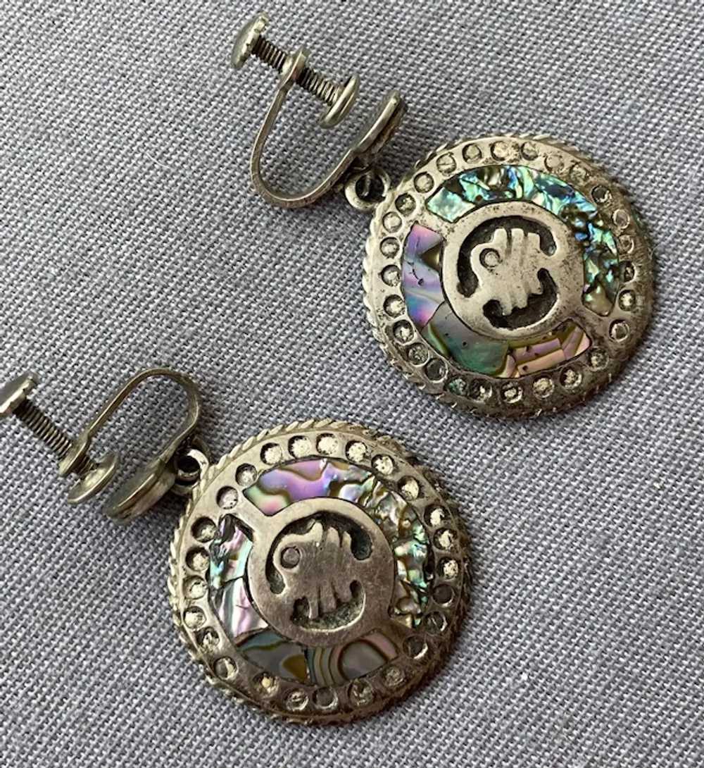 REDUCED Mexican Sterling Abalone Screw Back Dangl… - image 2