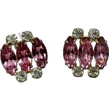 Vintage Pink Rhinestone Screw Back Earrings - image 1