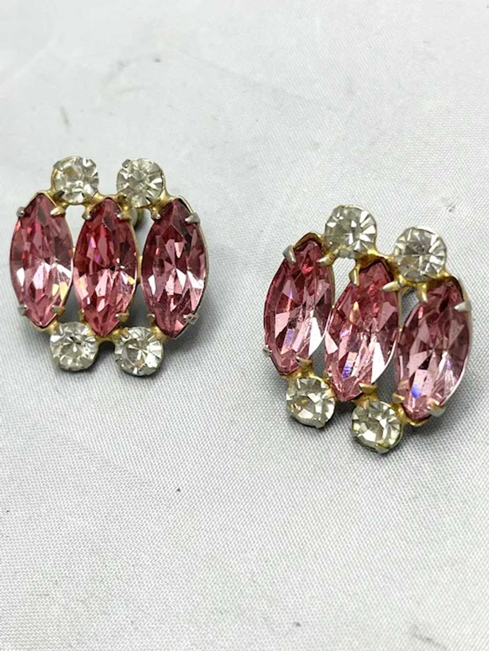 Vintage Pink Rhinestone Screw Back Earrings - image 2