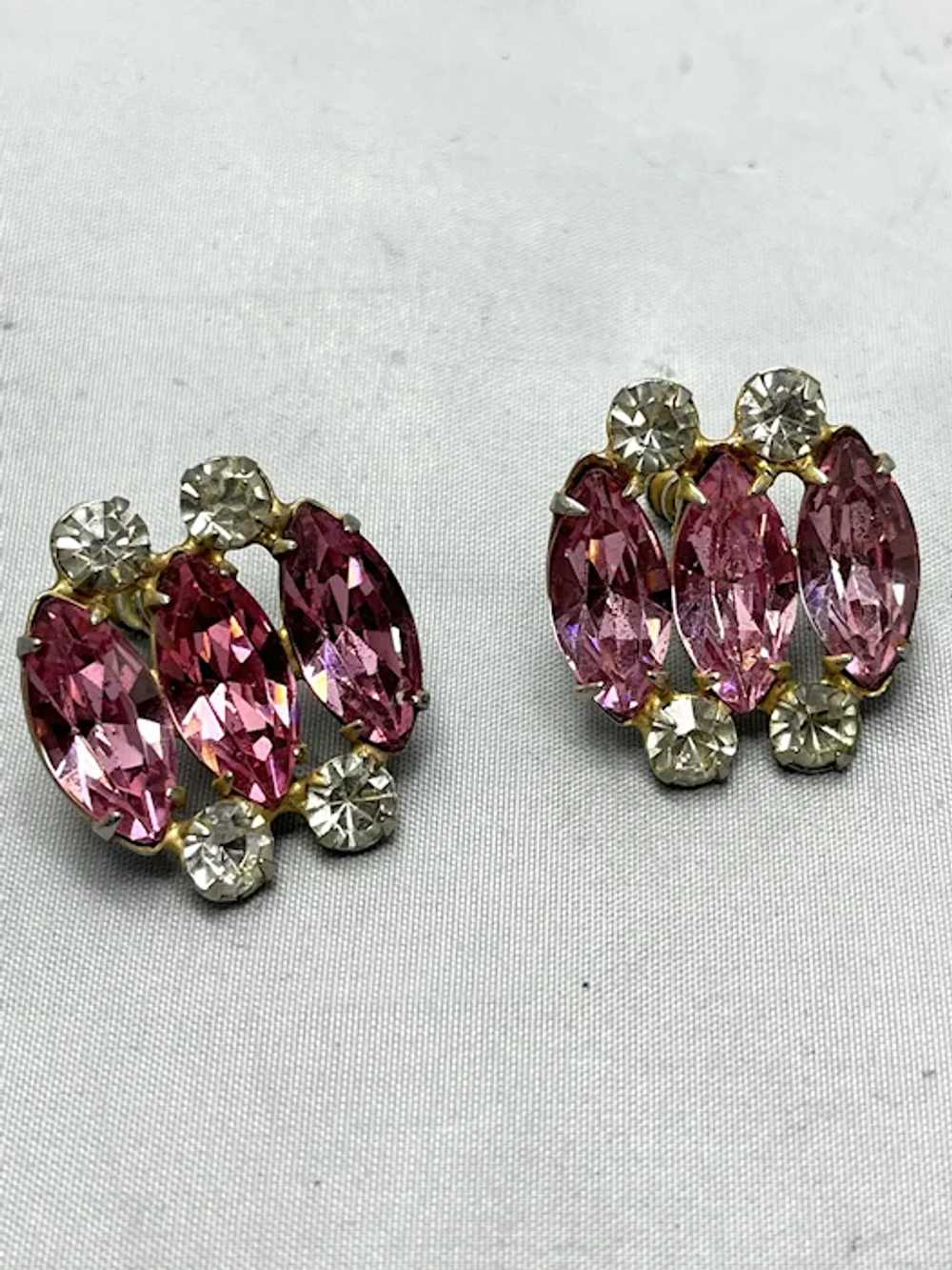 Vintage Pink Rhinestone Screw Back Earrings - image 3