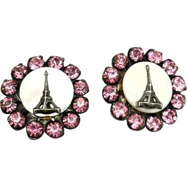 Vintage Estate Pink Rhinestone Paris Earrings
