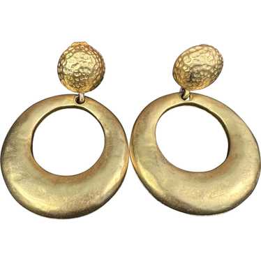 Vintage Signed Bold Gold Hoop Earrings Erwin Pearl