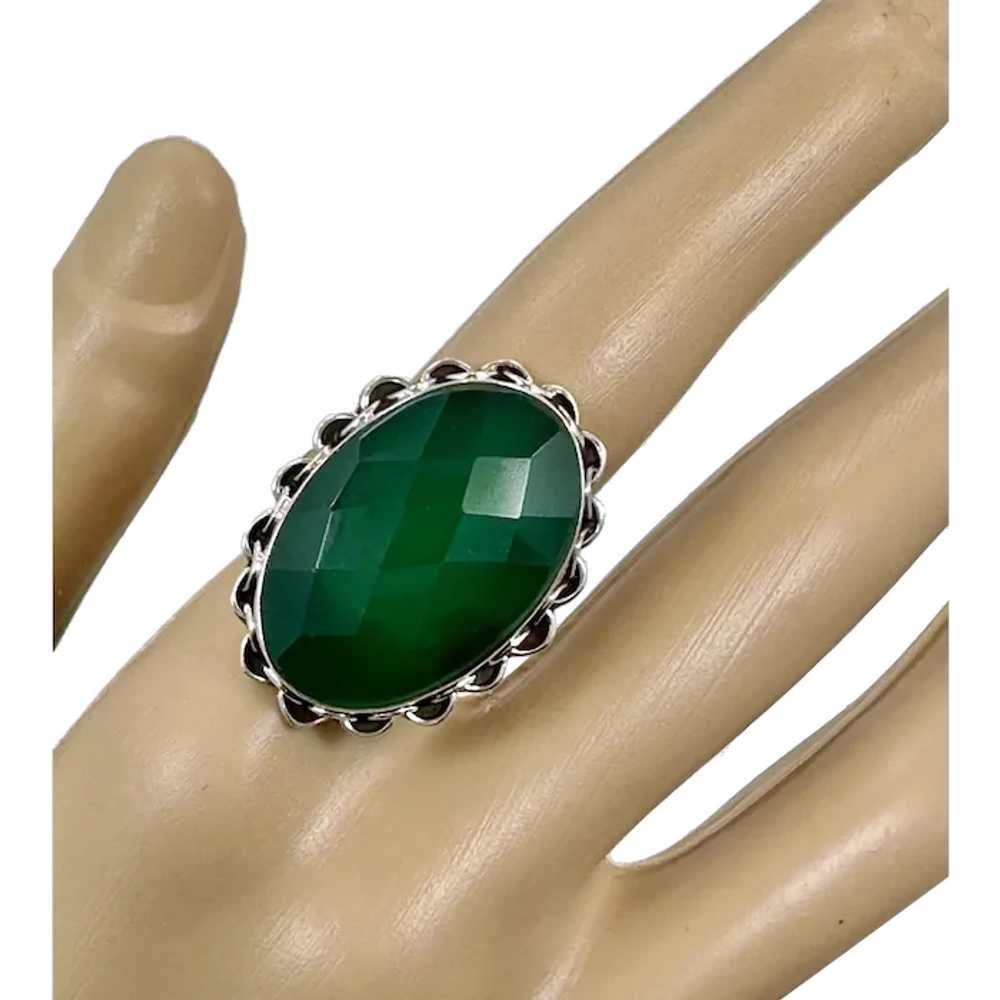 Green Onyx Ring, Sterling Silver, Vintage Ring, S… - image 1