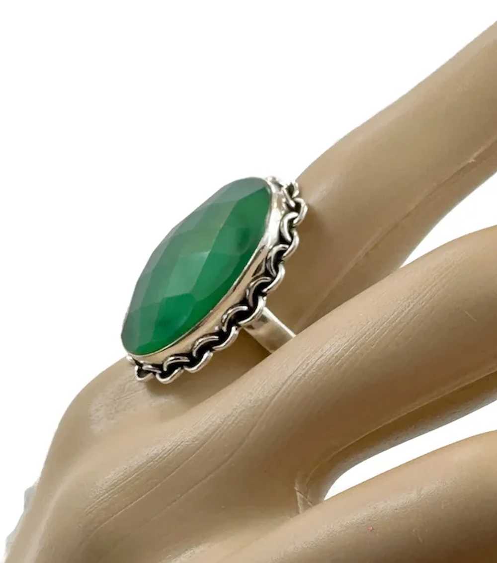Green Onyx Ring, Sterling Silver, Vintage Ring, S… - image 4