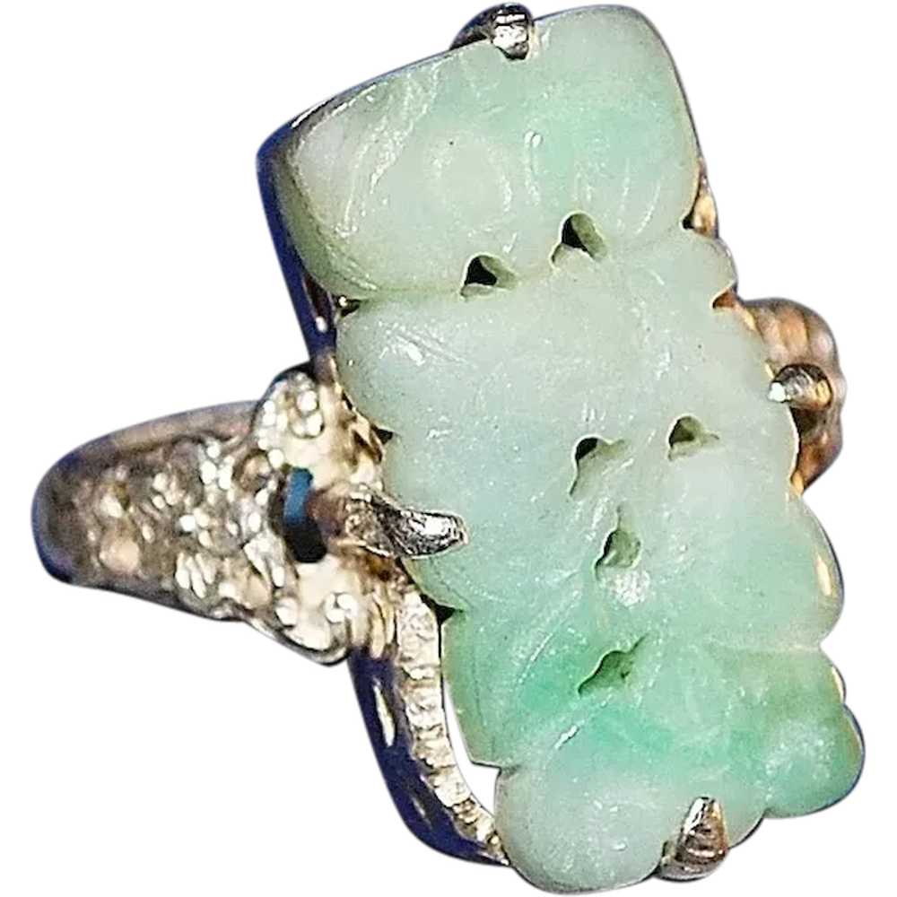 Old Chinese Silver Jade Ring - image 1