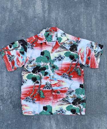 Vintage 1940s 1950s Long Sleeve Rayon Hawaiian Shirt … - Gem