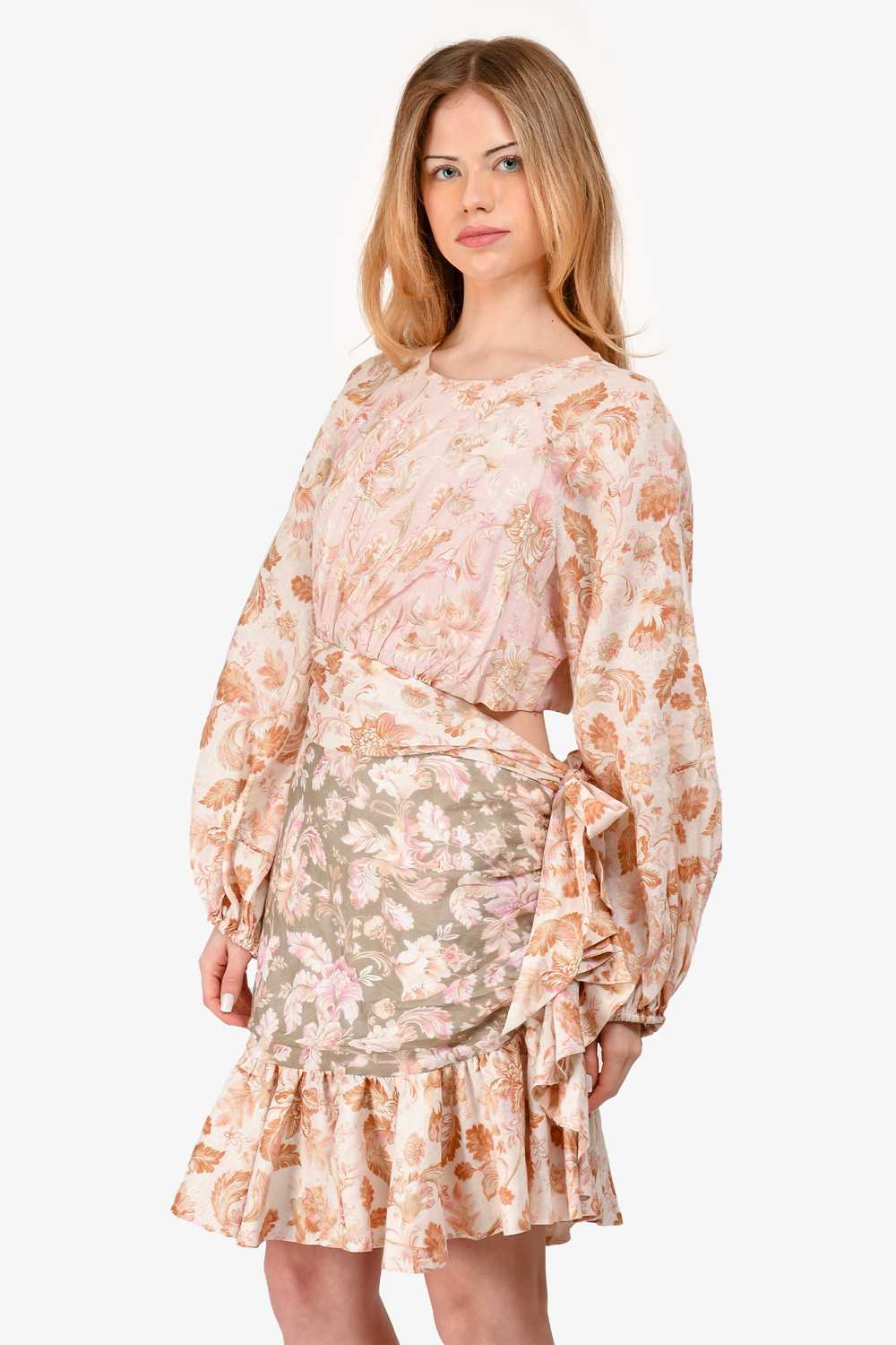 Zimmermann Cream/Pink Floral Linen 'Lyre Billow W… - image 1