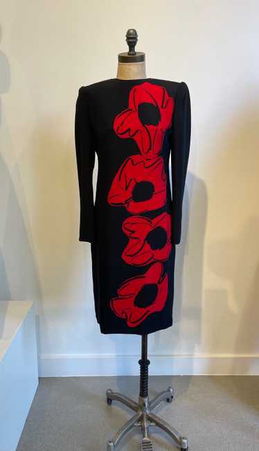 Black David Hayes Dress with Red flower print.