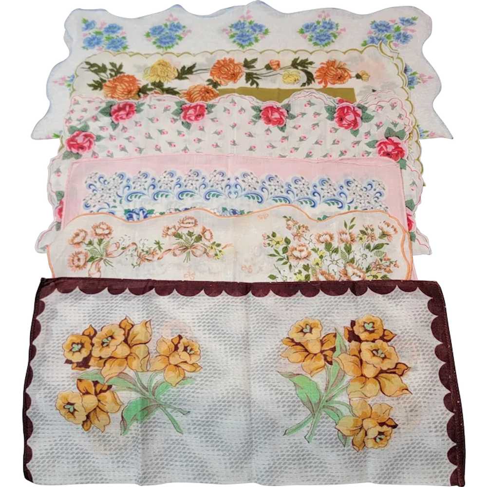 6 Vintage floral handkerchiefs - image 1