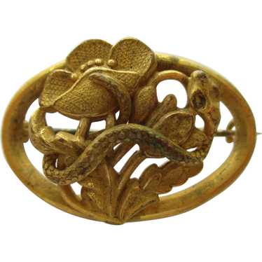 Antique Victorian Snake Serpent Poppy Brooch