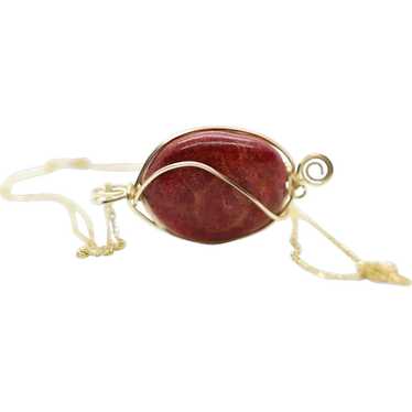 Red Agate Stone wire wrapped 14k. 14k Twisted Curb