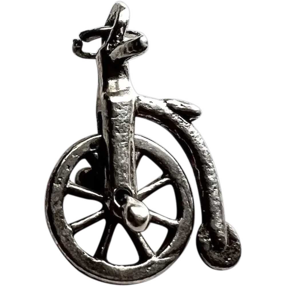 Sterling Silver Mechanical Big Wheel Bicycle Charm - image 1