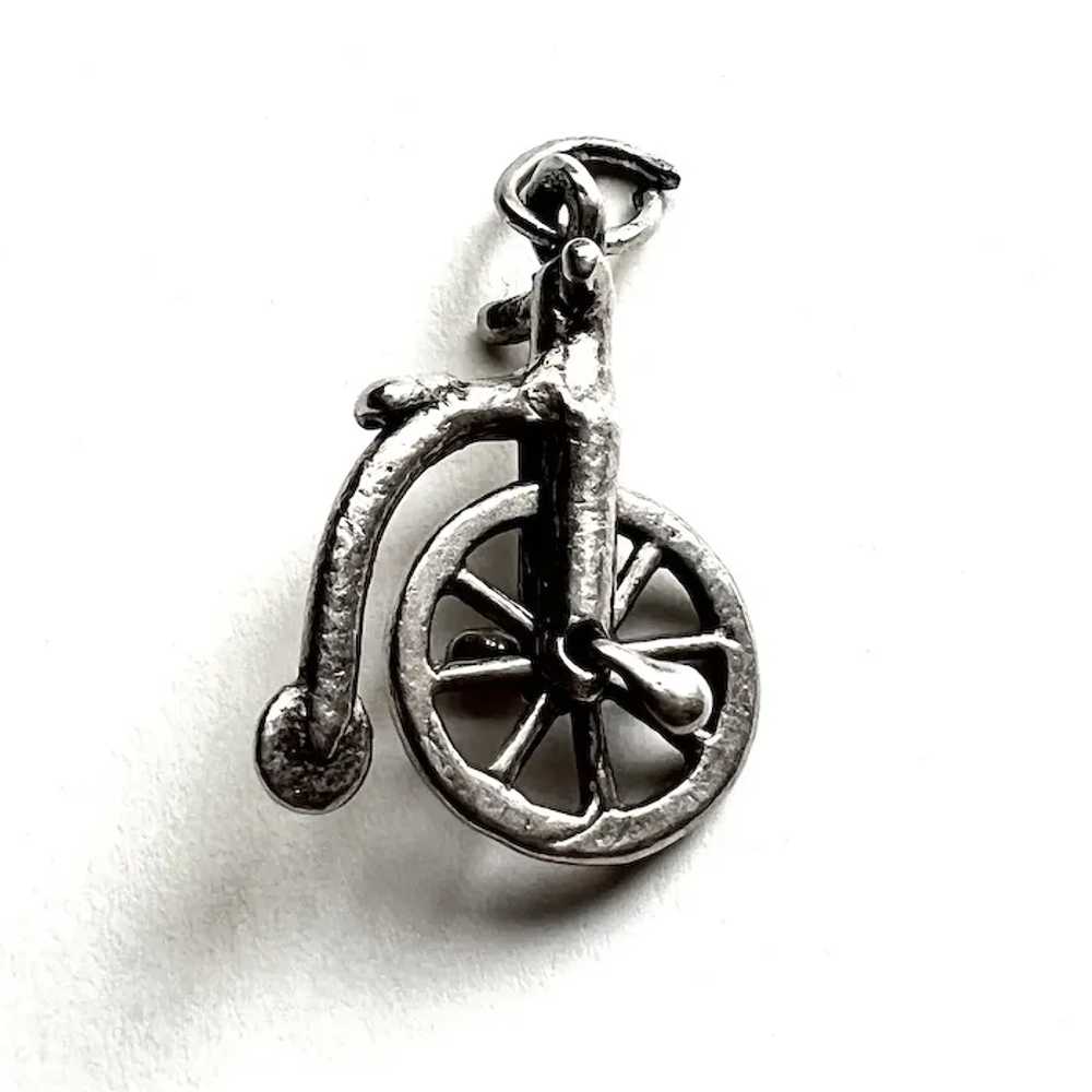 Sterling Silver Mechanical Big Wheel Bicycle Charm - image 2