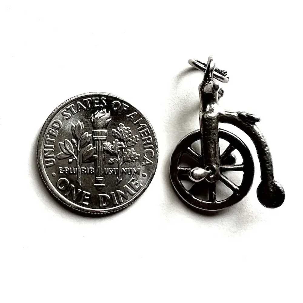 Sterling Silver Mechanical Big Wheel Bicycle Charm - image 3