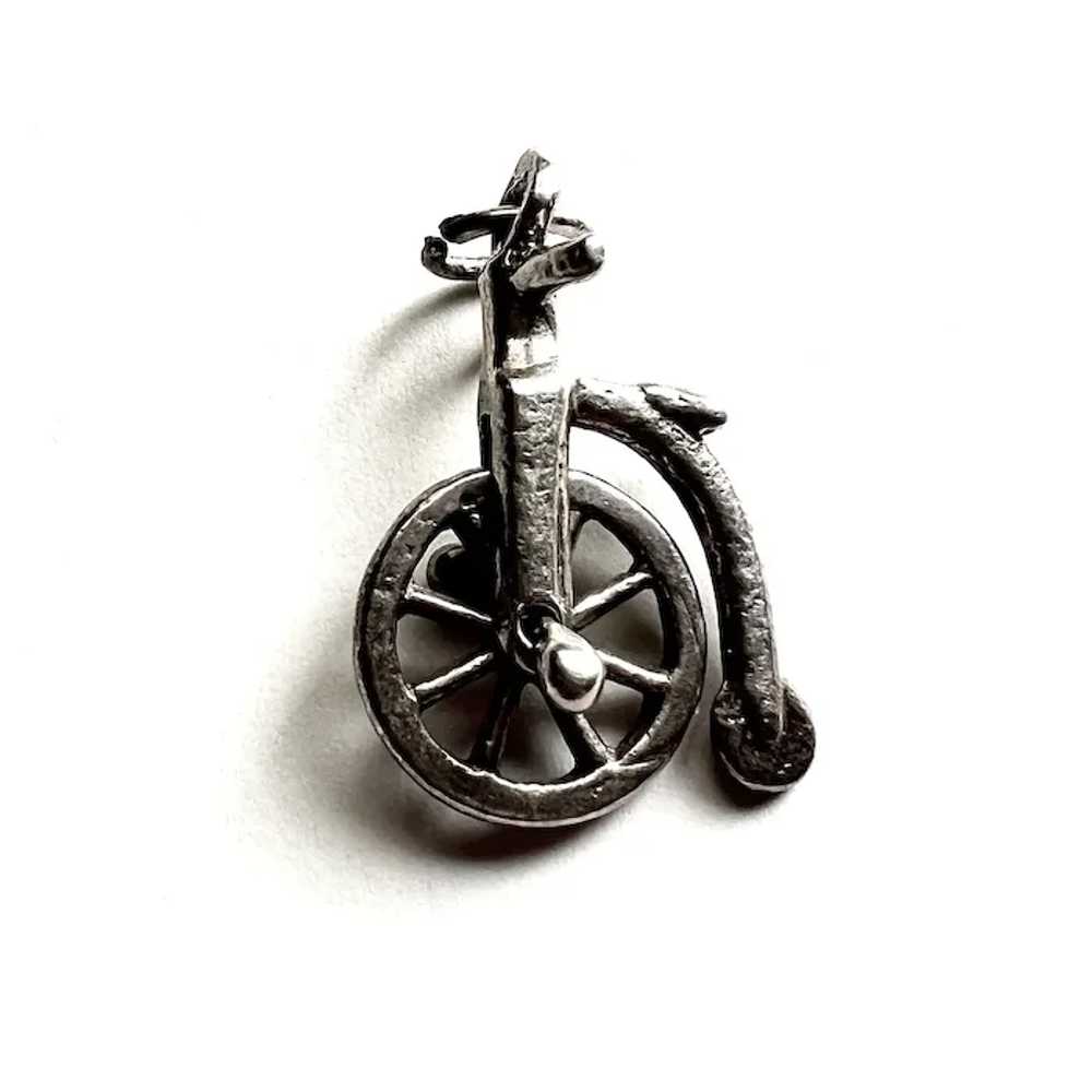 Sterling Silver Mechanical Big Wheel Bicycle Charm - image 5