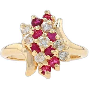 Yellow Gold Ruby & Diamond Waterfall Cluster Bypas