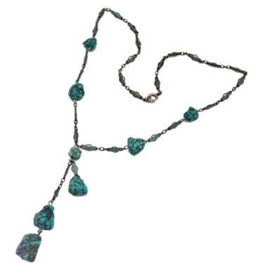 Antique Edwardian Negligee Turquoise Necklace - 9… - image 1