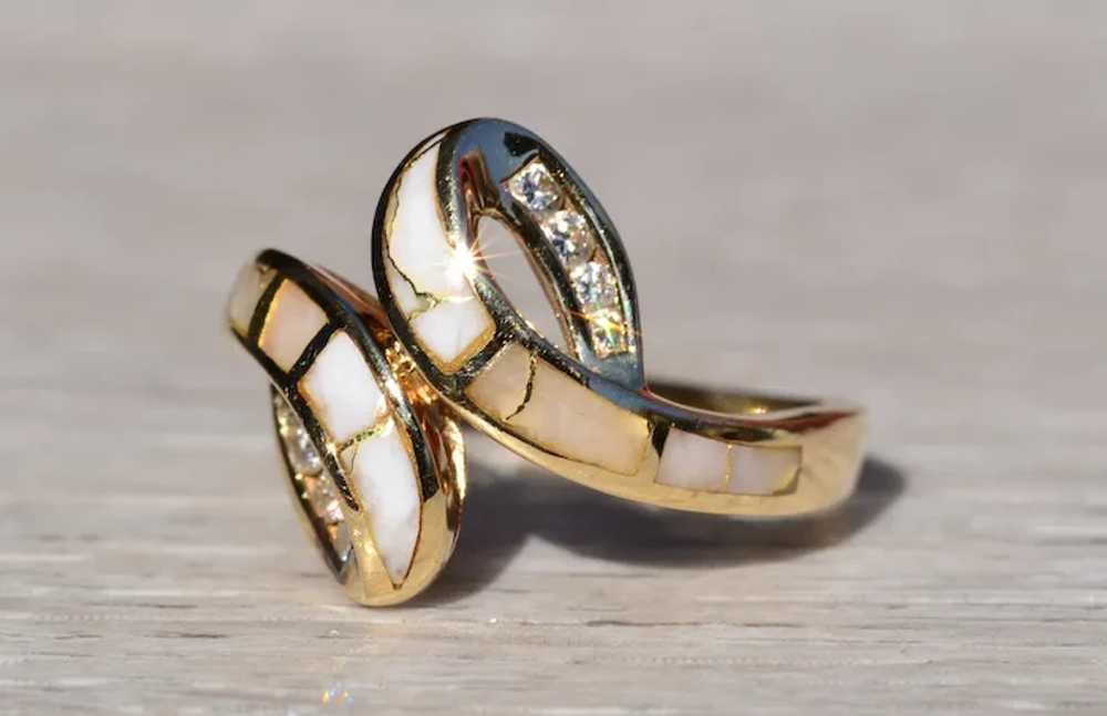 Ladies Signed 14K Yellow Gold Ring set with Gold … - image 2