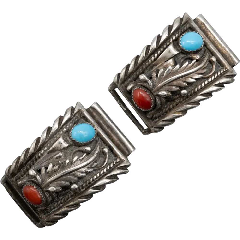 Navajo Sterling Silver Watch Tips - Turquoise & C… - image 1