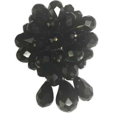 Vintage Black Jet Beads Brooch - image 1