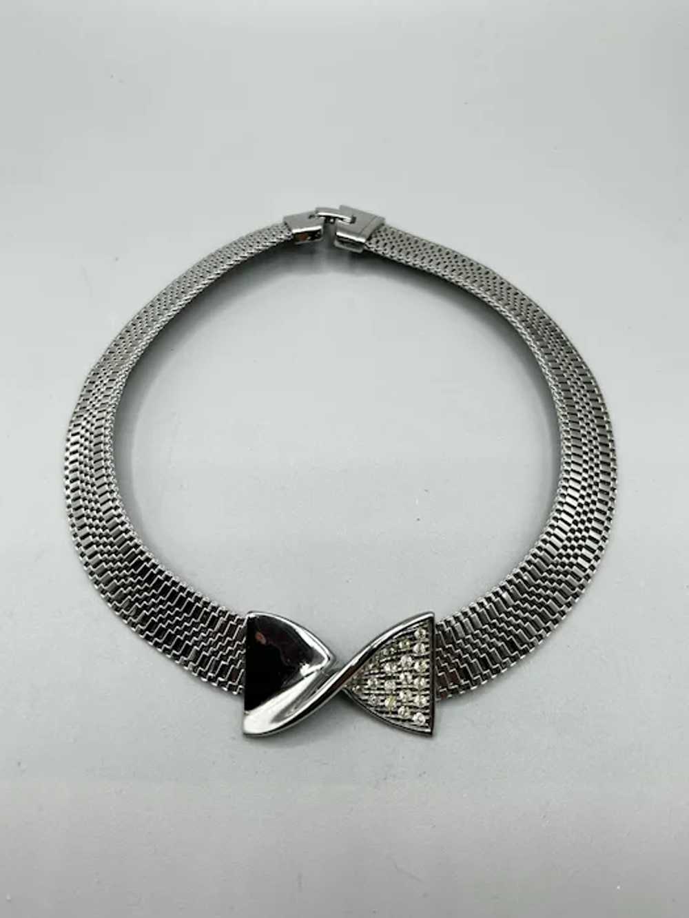 Vintage Bow Necklace Silver Tone Wide Collar Chok… - image 4