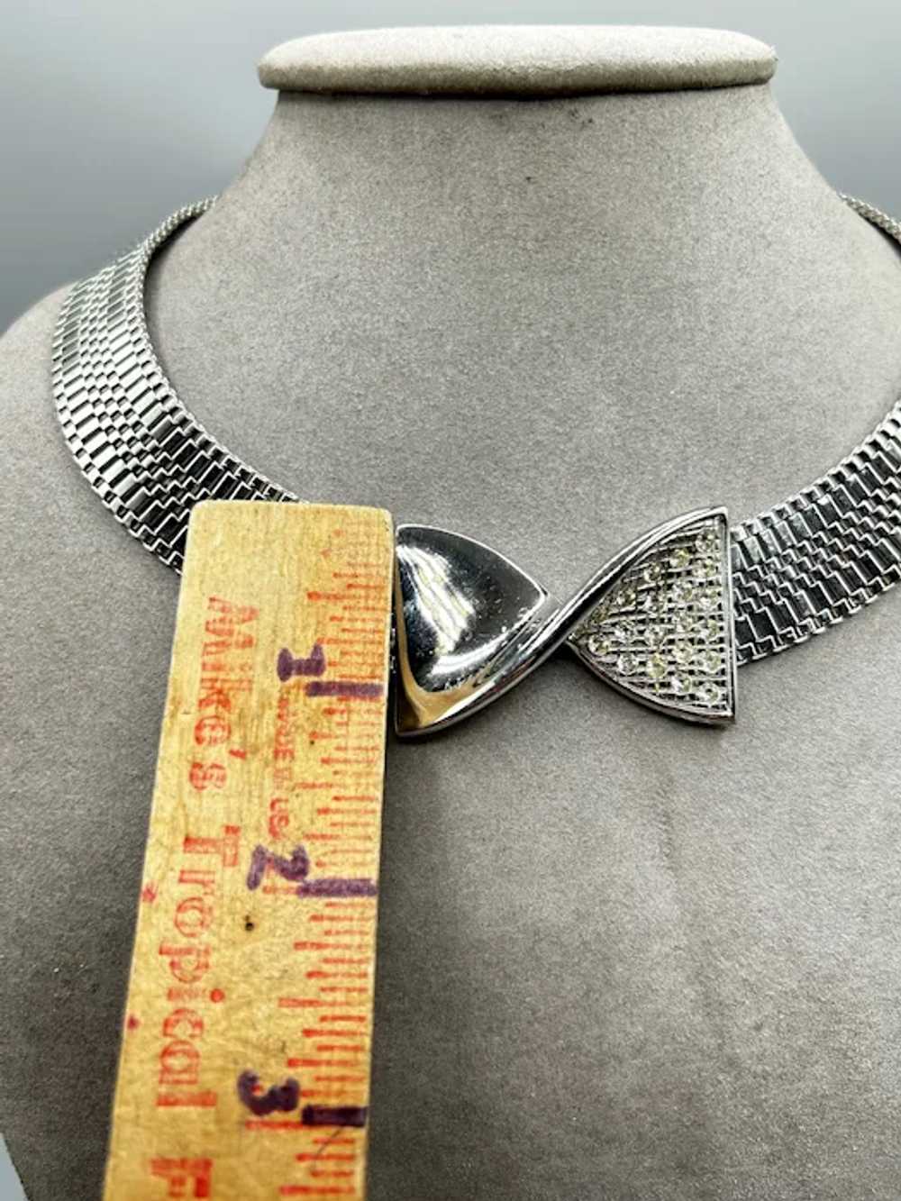 Vintage Bow Necklace Silver Tone Wide Collar Chok… - image 8