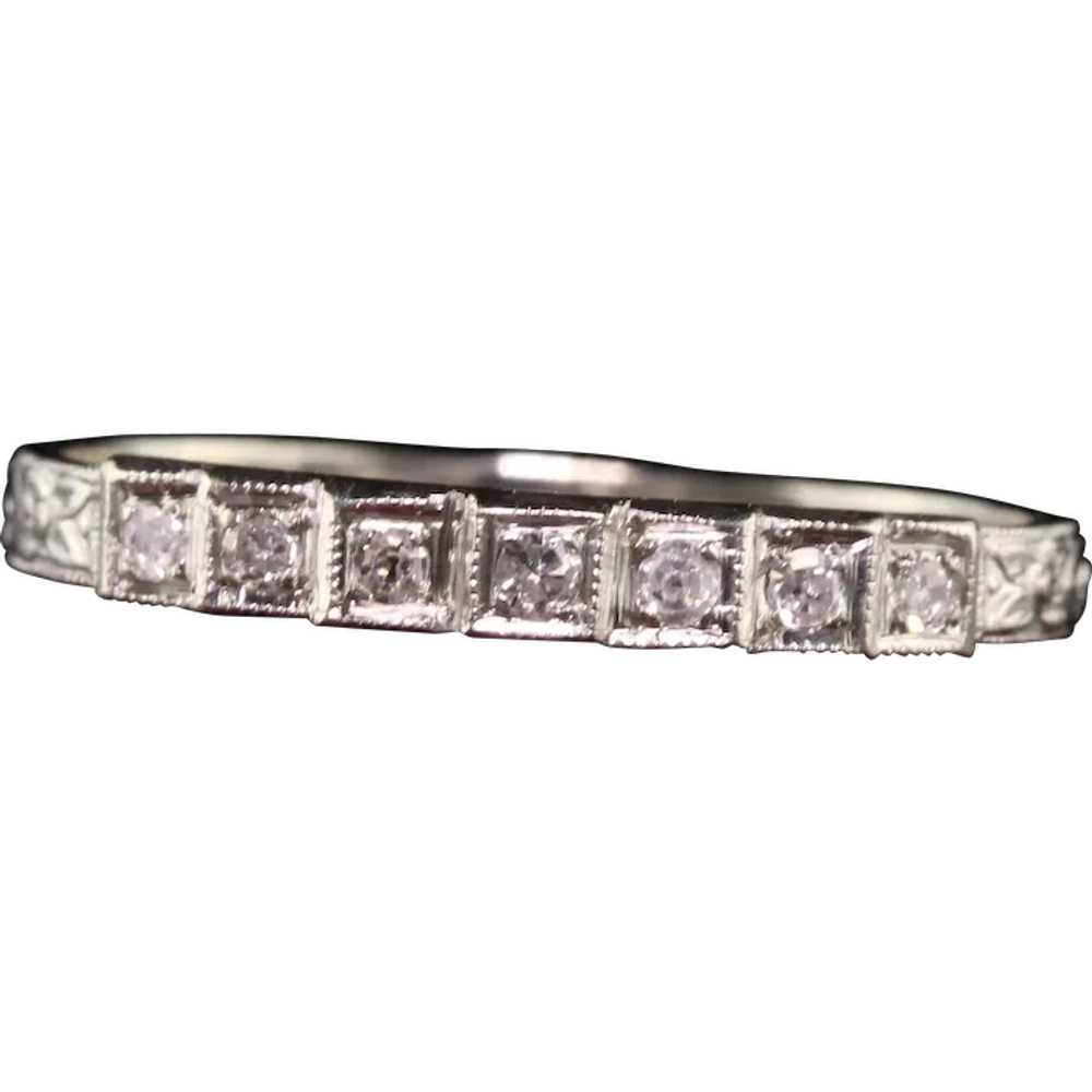 Antique Art Deco 18K White Gold Ring O Romance Di… - image 1