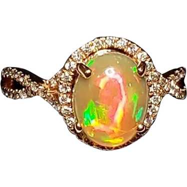 14K Opal Diamond Ring Rose Gold Royal Jewelry Eth… - image 1