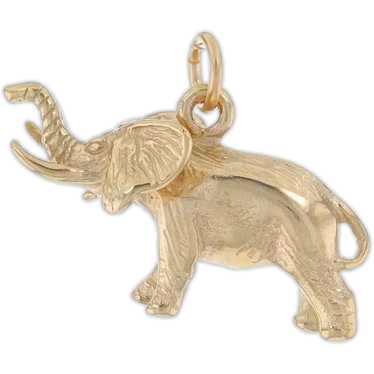 Yellow Gold Walking Elephant Charm - 14k Pachyderm