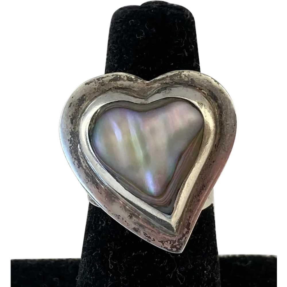 REDUCED Mexican Sterling Mother Of Pearl Heart Ri… - image 1