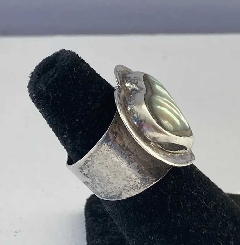 REDUCED Mexican Sterling Mother Of Pearl Heart Ri… - image 3