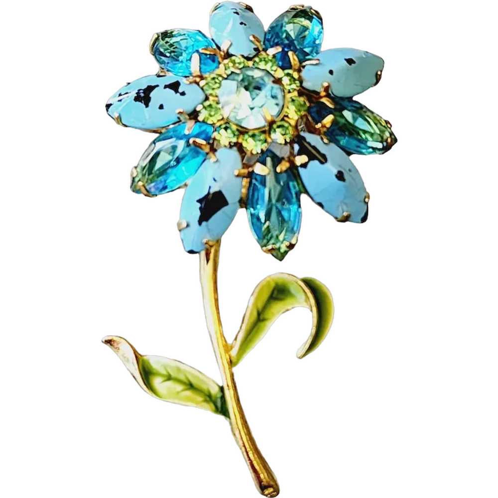 Vintage Speckled Rhinestone Enamel Flower Brooch … - image 1