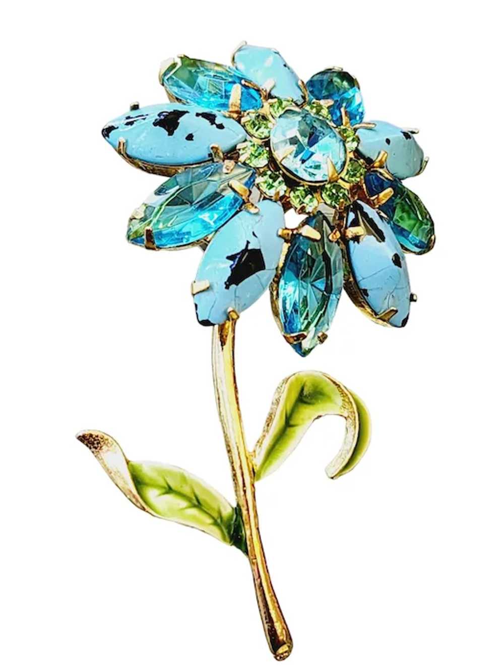 Vintage Speckled Rhinestone Enamel Flower Brooch … - image 2