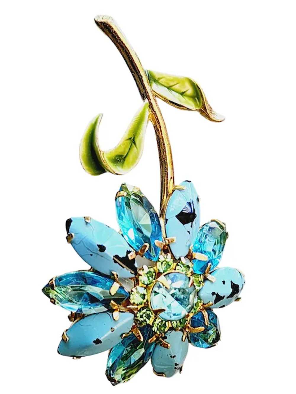 Vintage Speckled Rhinestone Enamel Flower Brooch … - image 3