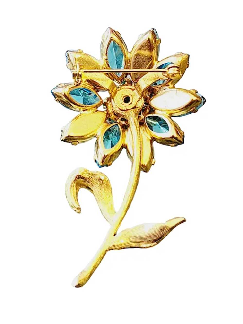 Vintage Speckled Rhinestone Enamel Flower Brooch … - image 4