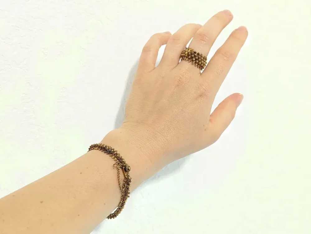 18k Gold BEAD mesh Bracelet and Ring. 18k Gold Ha… - image 2