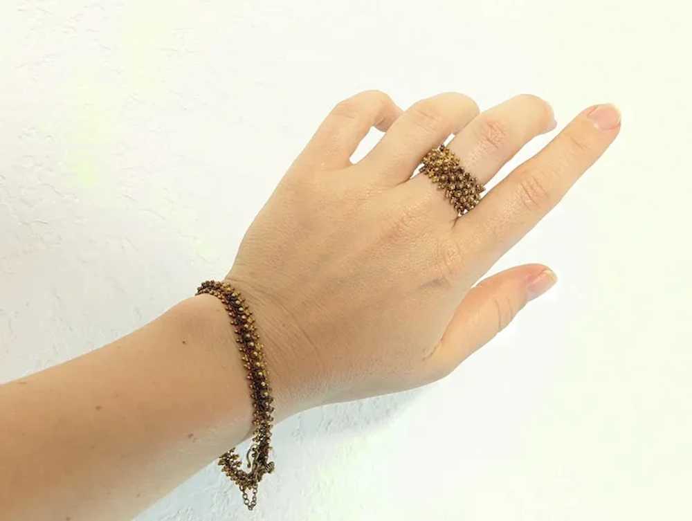 18k Gold BEAD mesh Bracelet and Ring. 18k Gold Ha… - image 4