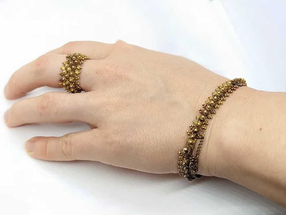 18k Gold BEAD mesh Bracelet and Ring. 18k Gold Ha… - image 5