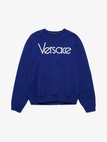 Versace Blue Logo Printed Cotton Sweatshirt