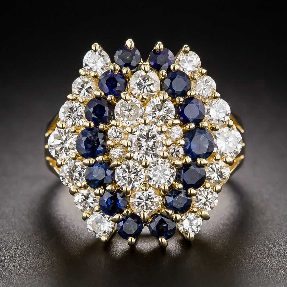 Estate Hexagonal Sapphire and Diamond Cluster Ring - image 1