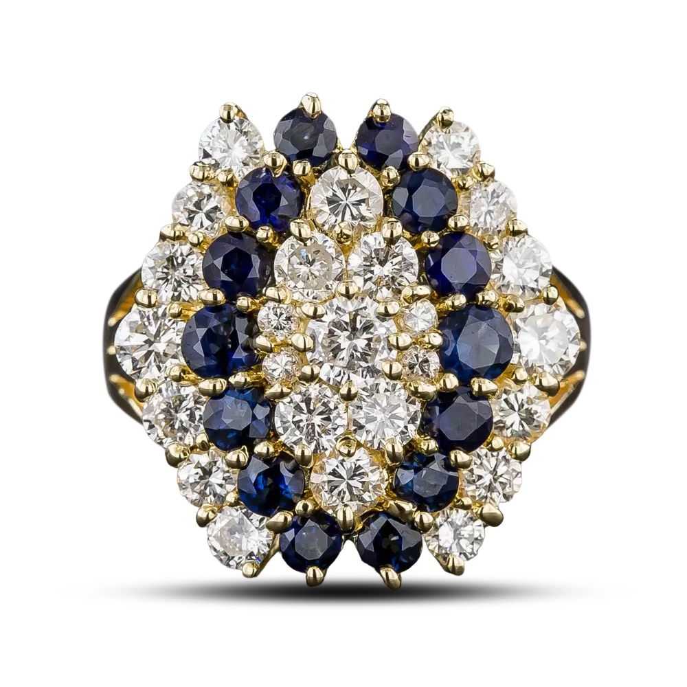 Estate Hexagonal Sapphire and Diamond Cluster Ring - image 4