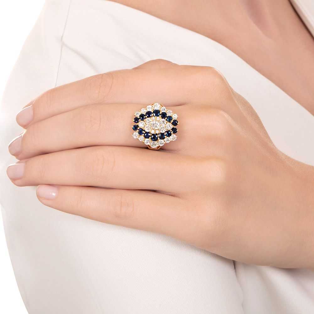 Estate Hexagonal Sapphire and Diamond Cluster Ring - image 5