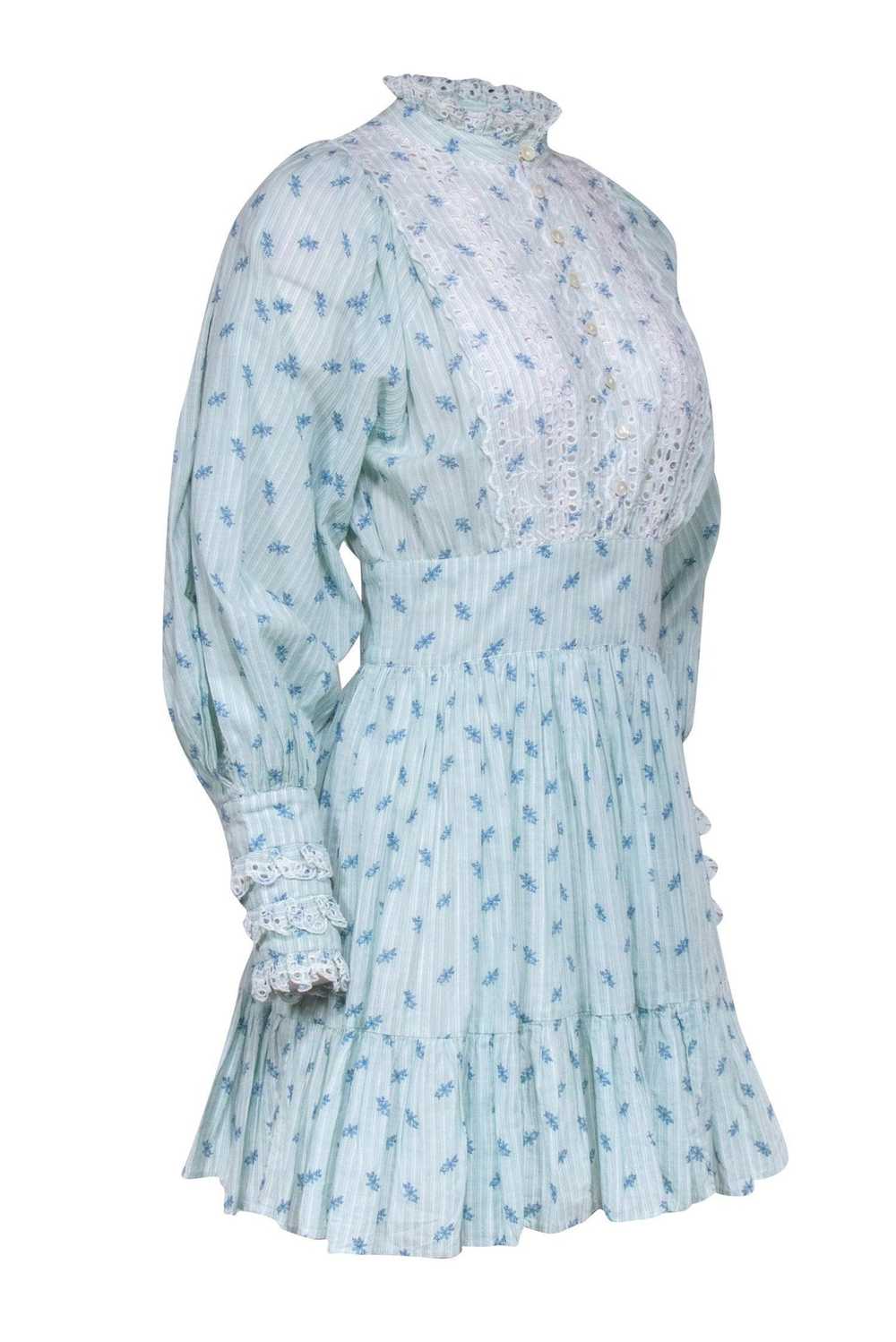 byTimo - Blue Floral Long Sleeve w/ Eyelet Lace D… - image 2