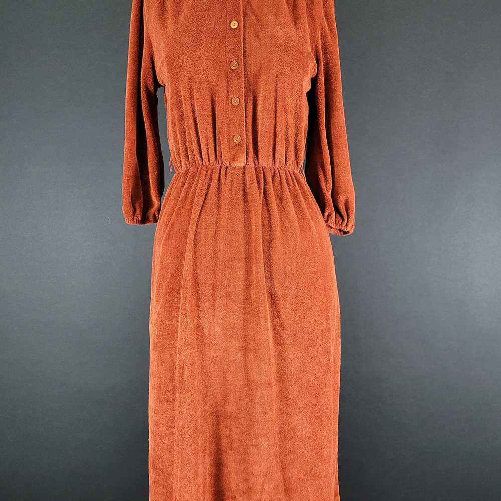 70s/80s Burnt Orange Terry Cloth Shirtwaist Dress - image 2