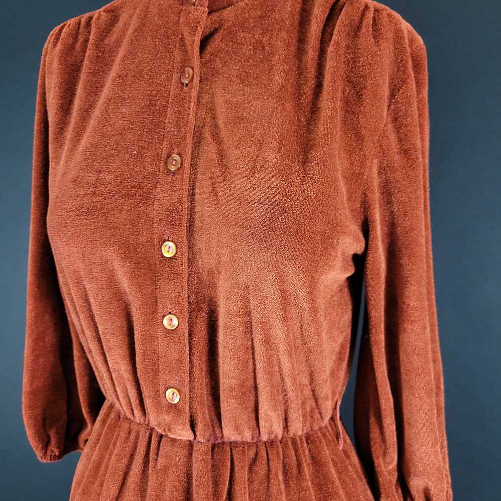 70s/80s Burnt Orange Terry Cloth Shirtwaist Dress - image 3