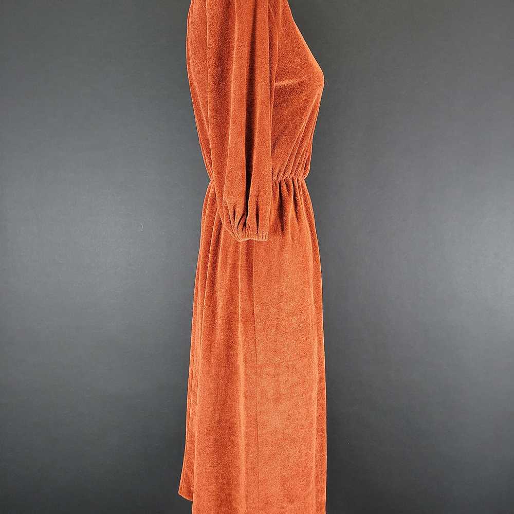 70s/80s Burnt Orange Terry Cloth Shirtwaist Dress - image 5