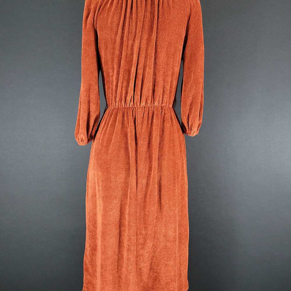 70s/80s Burnt Orange Terry Cloth Shirtwaist Dress - image 7